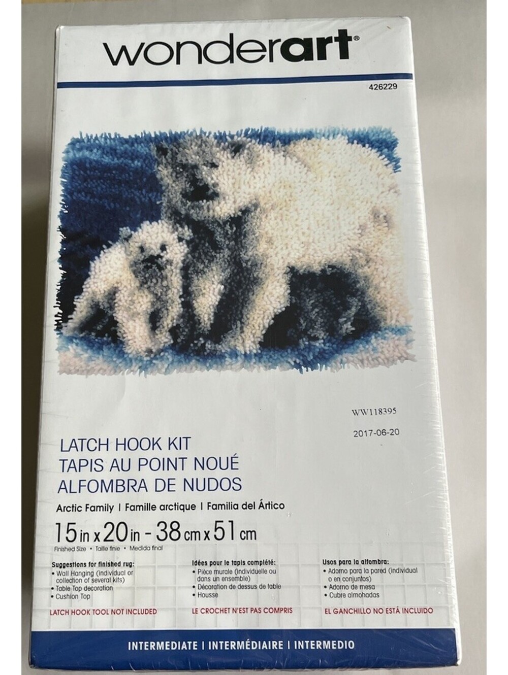 Wonder Art Latch Hook Kit Arctic Family Polar Bears 15" X 20" (38cm x 51cm) NEW